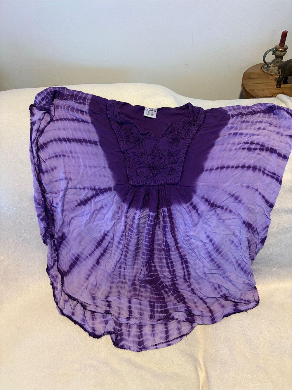 Rainbow Purple Tie-Dye Embroidered Tunic Top